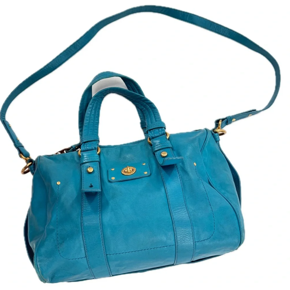 Marc Jacobs Totally Turnlock Shifty Satchel Crossbody Bag Peacock Blue Leather